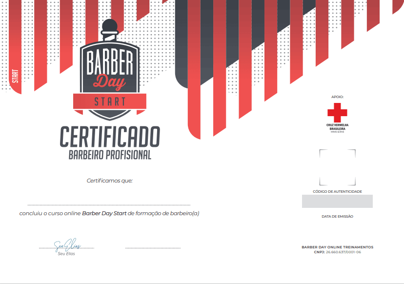 Centificado do curso barberday Start